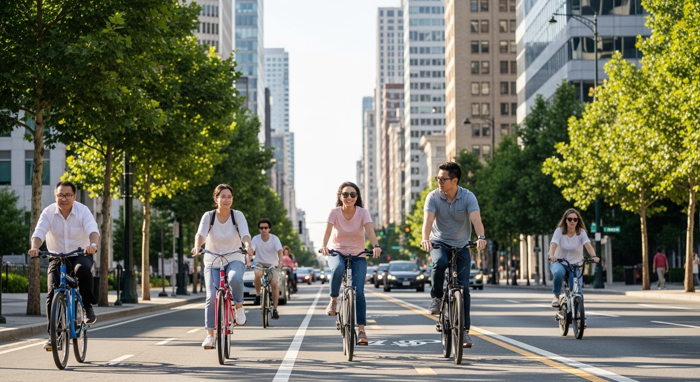 Sử dụng xe đạp và phương tiện cá nhân nhẹ (e-bike, scooter) trong đô thị Mỹ
