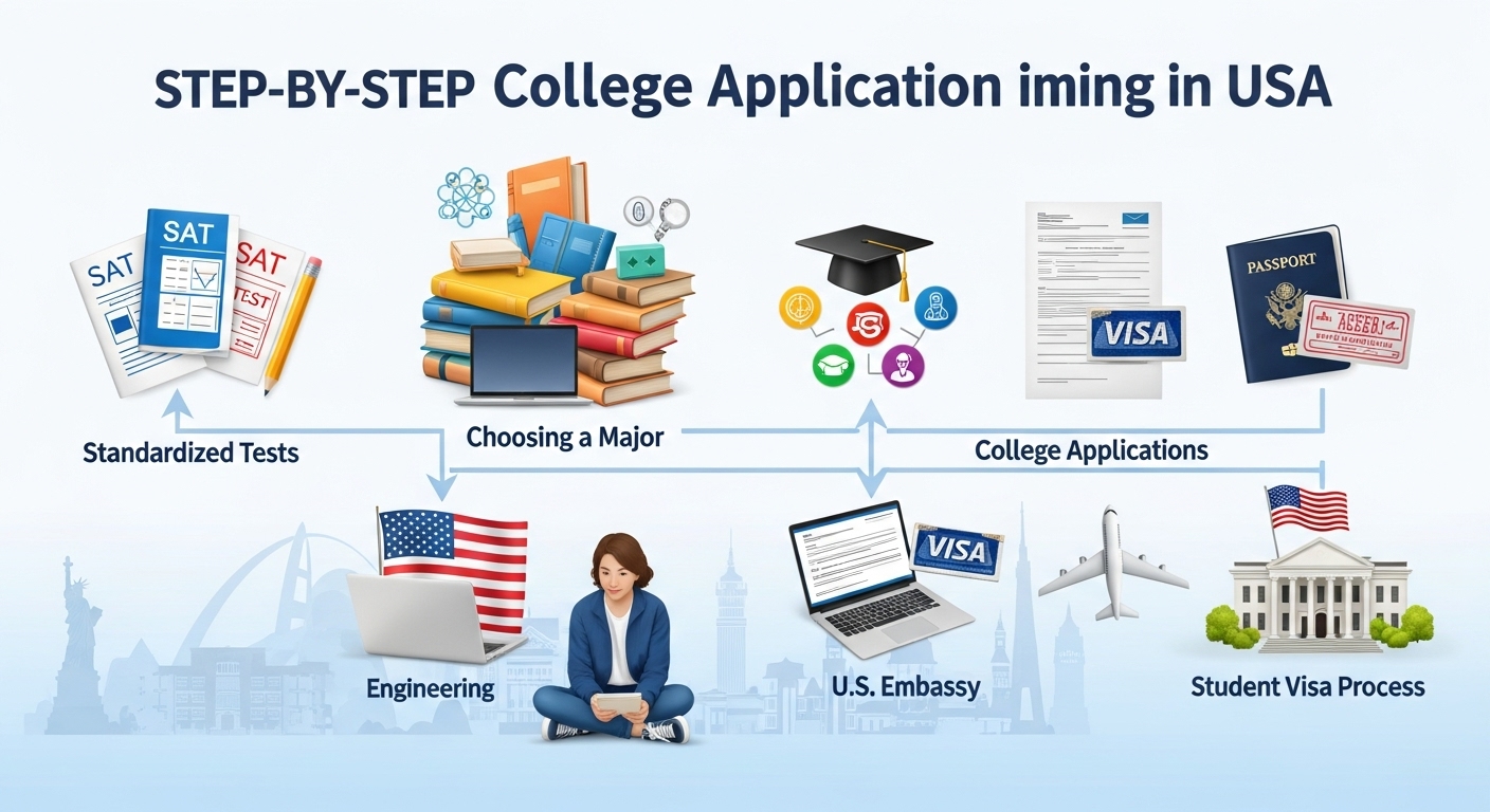 Lộ trình học đại học tại Mỹ: Từ SAT, ACT đến chọn ngành và xin visa du học